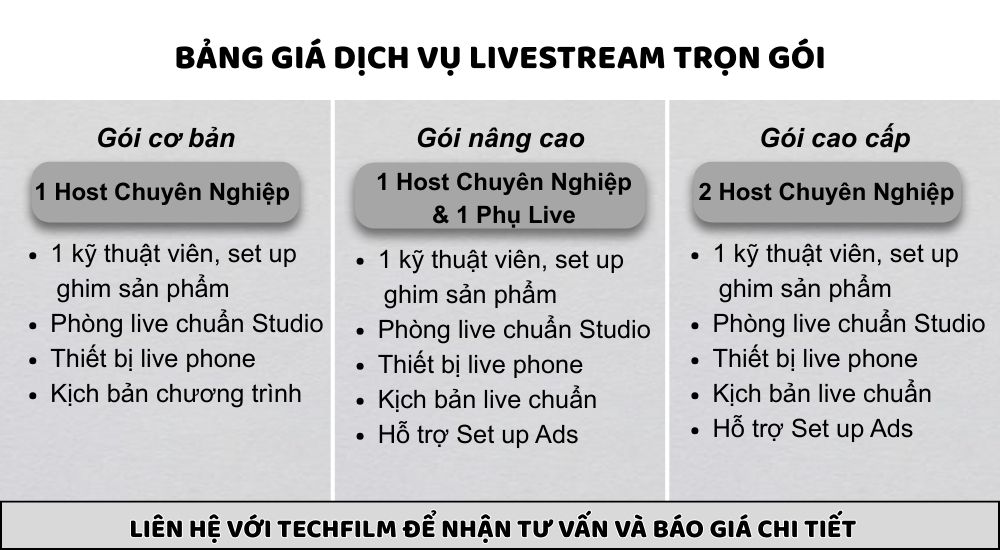 Bảng giá dịch vụ livestream Techfilm