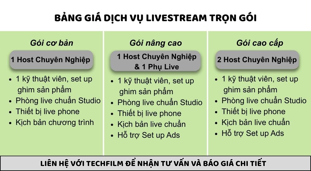 bảng giá dịch vụ livestream